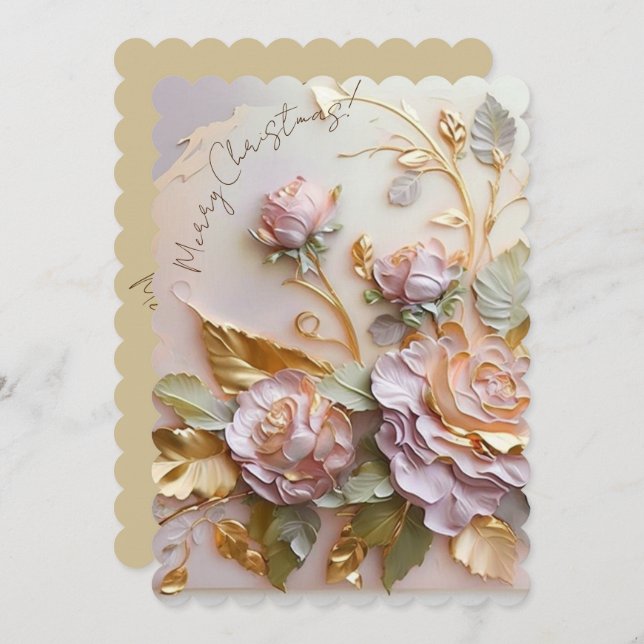 Cartes Pour Fêtes Annuelles Fleurs sculptées aux nuances de rose (Devant / Derrière)