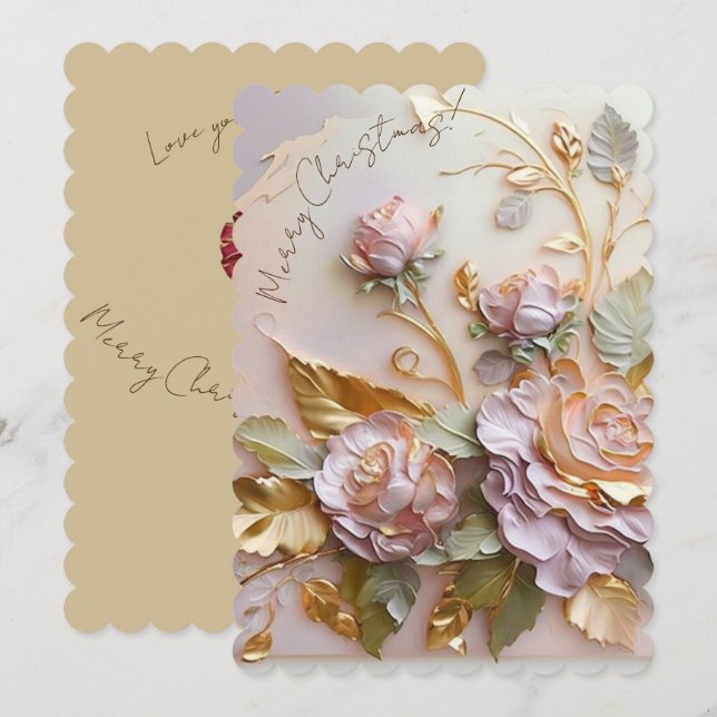 Cartes Pour Fêtes Annuelles Fleurs Sculptées aux Teintes de Rose (Devant / Derrière)