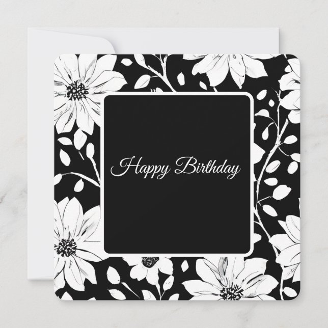 Cartes Pour Fêtes Annuelles Fleurs simples noires et blanches (Devant)