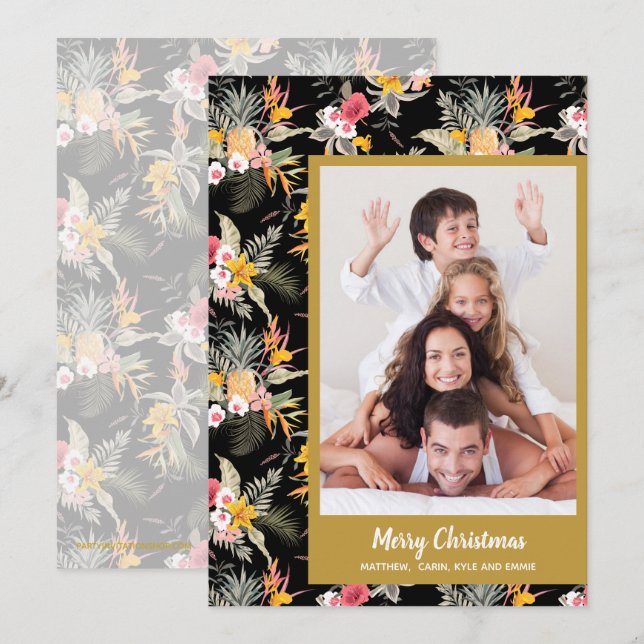 Cartes Pour Fêtes Annuelles Fleurs tropicales Photo de Noël (Devant / Derrière)