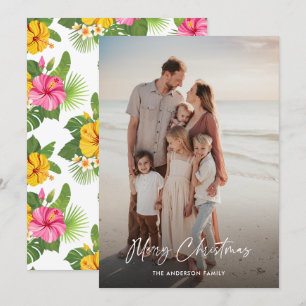 Cartes Pour Fêtes Annuelles Fleurs tropicales Vacances Photo Joyeux Noël