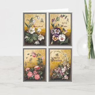 Cartes Pour Fêtes Annuelles Fleurs Vintage et Renne avec Traîneau (1865–1899)