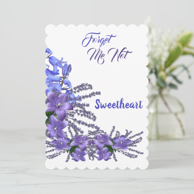 Cartes Pour Fêtes Annuelles Fleurs violettes Bluebell Oubliez-moi pas Valentin (Debout devant)