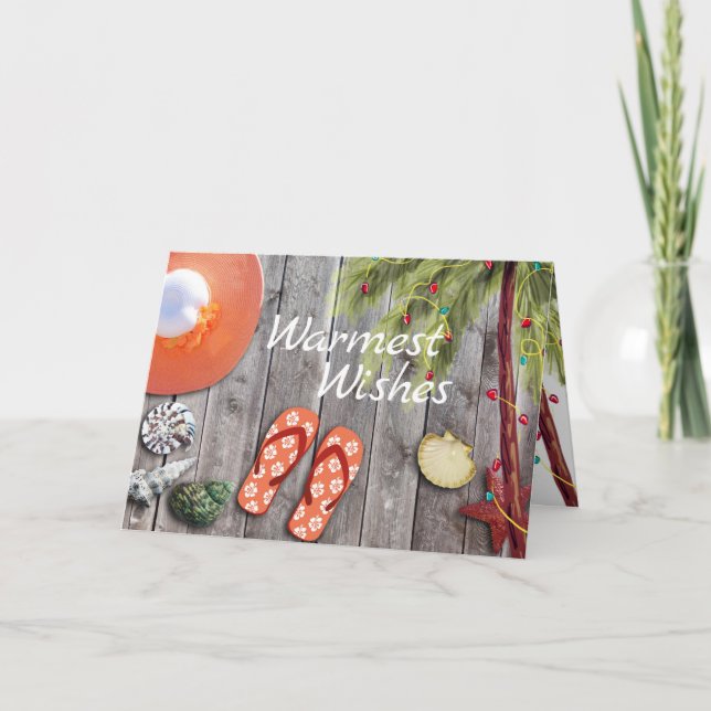 Cartes Pour Fêtes Annuelles Flip Flops, Palmier, Christmas Lights Beach (Devant)