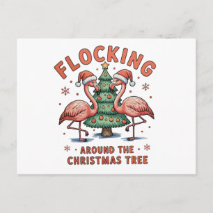 Cartes Pour Fêtes Annuelles Flockage autour du sapin de Noël Flamant Rose