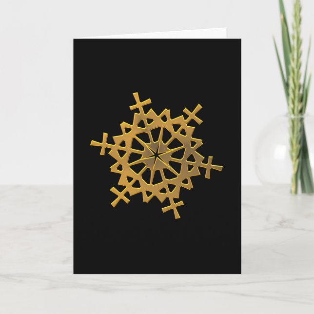 Cartes Pour Fêtes Annuelles Flocon de neige "3-D" doré (Devant)