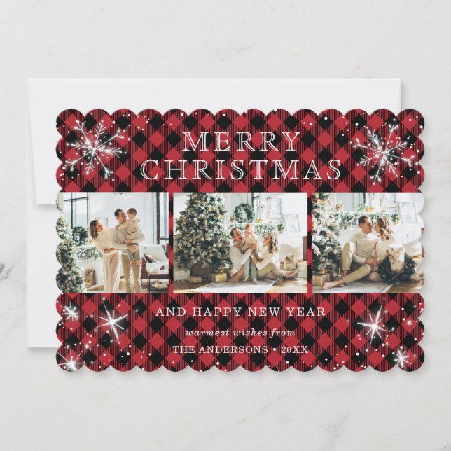 Cartes Pour Fêtes Annuelles Flocon de neige à Buffalo rouge 3 photo Collage (Devant)