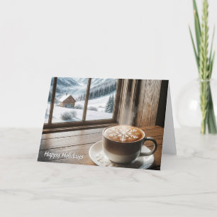 Cartes Pour Fêtes Annuelles Flocon de neige à vapeur Latte par une fenêtre d'h