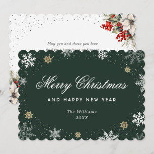 Cartes Pour Fêtes Annuelles Flocon de neige aquarelle botanique vert 