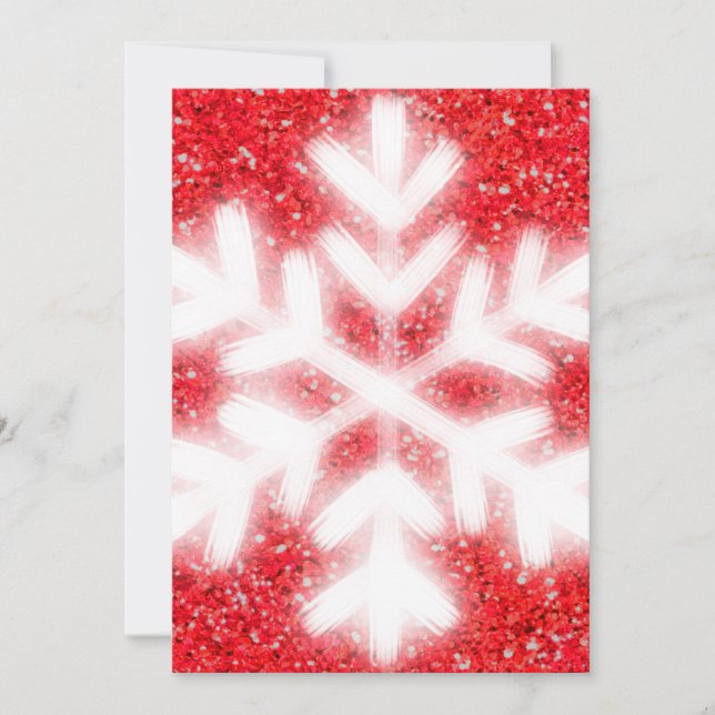Cartes Pour Fêtes Annuelles Flocon de neige blanc pailleté rouge élégant (Devant)