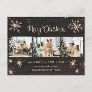 Cartes Pour Fêtes Annuelles Flocon de neige Bois rustique 3 Photo Collage