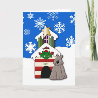 Cartes Pour Fêtes Annuelles Flocon de neige Chien de Noël avec Doghouse Person