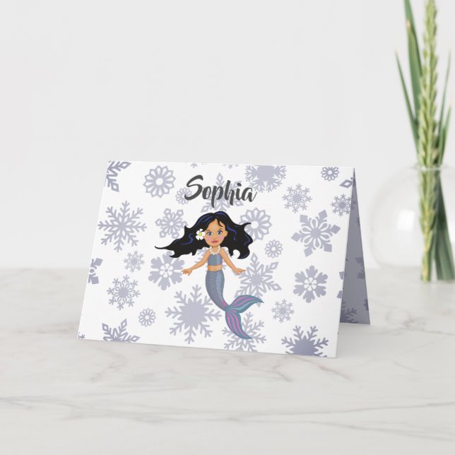 Cartes Pour Fêtes Annuelles Flocon de neige de Noël Sirène violette personnell (Devant)