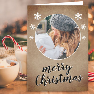 Cartes Pour Fêtes Annuelles Flocon de neige de photo de famille rustique Joyeu