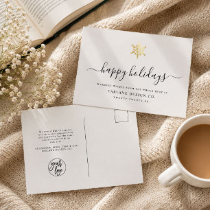 Cartes Pour Fêtes Annuelles Flocon de neige doré de script moderne élégant d'e