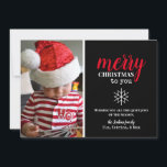 Cartes Pour Fêtes Annuelles Flocon de neige en collage noir, blanc et rouge<br><div class="desc">Une carte photo simple et élégante pour les fêtes. Utilisez vos photographies préférées de la saison pour rendre votre carte de Noël extraordinaire ! Tout est personnalisable - voulez-vous changer les polices ou les couleurs ? Cliquez simplement sur personnaliser davantage pour plus d'options !</div>