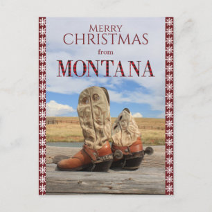 Cartes Pour Fêtes Annuelles Flocon de neige Frontière Montana Cowboy Boots Noë