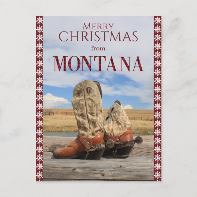 Cartes Pour Fêtes Annuelles Flocon de neige Frontière Montana Cowboy Boots Noë (Devant)
