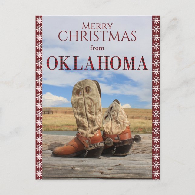 Cartes Pour Fêtes Annuelles Flocon de neige frontière Oklahoma Cowboy Boots No (Devant)