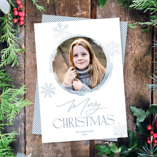 Cartes Pour Fêtes Annuelles Flocon de neige gelé hiver Bleu Joyeux Noël Photo
