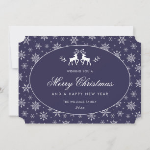 Cartes Pour Fêtes Annuelles Flocon de neige moderne bleu blanc renne