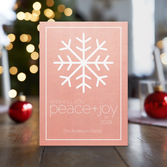 Cartes Pour Fêtes Annuelles Flocon de neige moderne Bonne année - Non photo (Modern, minimal Christmas Card Design with a rose gold background and huge snowflake)