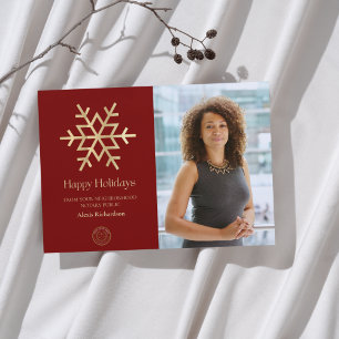 Cartes Pour Fêtes Annuelles Flocon de neige moderne Red Gold Notaire Joyeux va