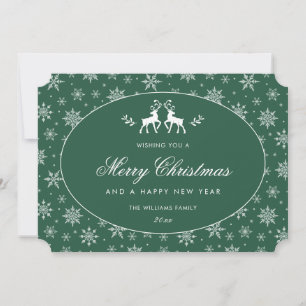 Cartes Pour Fêtes Annuelles Flocon de neige moderne vert blanc renne