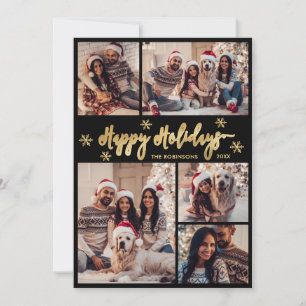 Cartes Pour Fêtes Annuelles Flocon de neige noir et or 5 photo Collage Noël