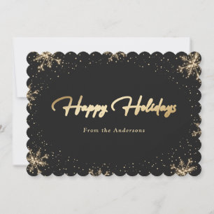 Cartes Pour Fêtes Annuelles Flocon de neige noir et or moderne élégant