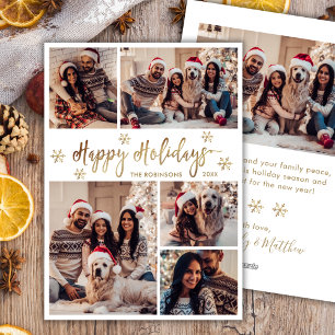 Cartes Pour Fêtes Annuelles Flocon de neige Or et Blanc 5 Collage de photos No