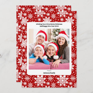 Cartes Pour Fêtes Annuelles Flocon de neige rouge et blanc de Noël photo motif