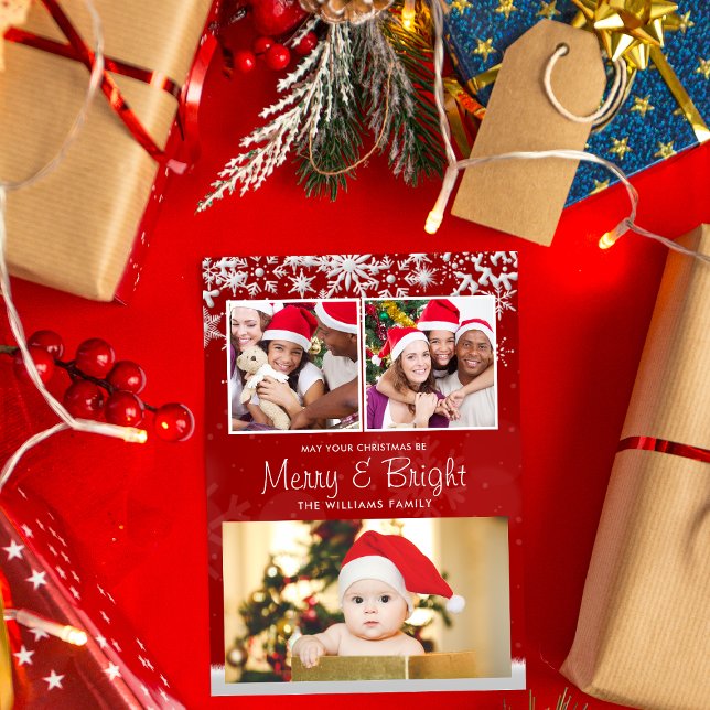 Cartes Pour Fêtes Annuelles Flocon De Neige Rouge Et Blanc Moderne Personnalis (Créateur téléchargé)