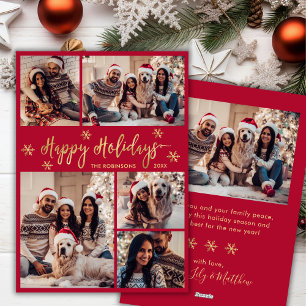 Cartes Pour Fêtes Annuelles Flocon de neige rouge et or 5 Collage photo Noël