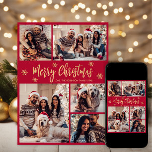 Cartes Pour Fêtes Annuelles Flocon de neige rouge et or 5 Collage photo Noël