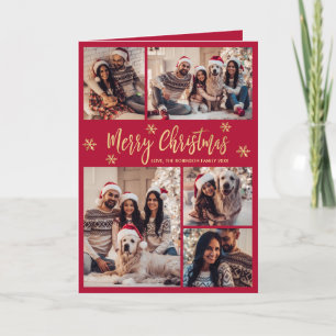 Cartes Pour Fêtes Annuelles Flocon de neige rouge et or 6 photo Collage Noël