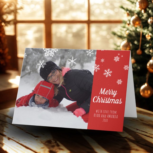 Cartes Pour Fêtes Annuelles Flocon de neige rouge festif Joyeux Noël Photo (Créateur téléchargé)