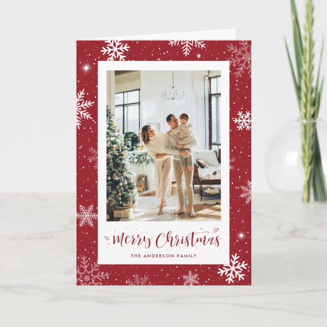 Cartes Pour Fêtes Annuelles Flocon de neige rouge moderne photo Joyeux Noël (Devant)