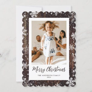 Cartes Pour Fêtes Annuelles Flocon de neige Russe en bois Photo Joyeux Noël Ca