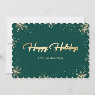 Cartes Pour Fêtes Annuelles Flocon de neige vert et or élégant