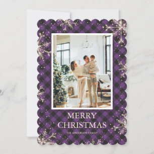 Cartes Pour Fêtes Annuelles Flocon de neige violet Plaid Photo Joyeux Noël