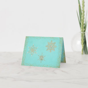 Cartes Pour Fêtes Annuelles Flocons de neige Aqua et or de Noël