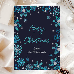Cartes Pour Fêtes Annuelles Flocons de neige bleus et argentés Joyeux Noël