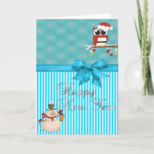 Cartes Pour Fêtes Annuelles Flocons de neige,bonhomme de neige,hibou argentés