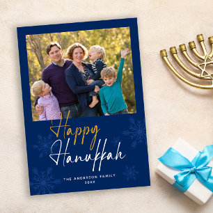 Cartes Pour Fêtes Annuelles Flocons de neige de Hanukkah joyeux Photo bleu fon