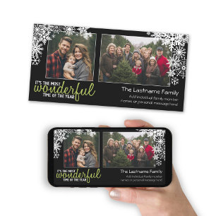 Cartes Pour Fêtes Annuelles Flocons de neige de vacances avec 2 photos horizon