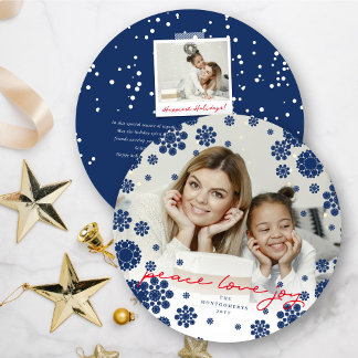 Cartes Pour Fêtes Annuelles Flocons de neige d'hiver Paix Amour Joie Photo élé