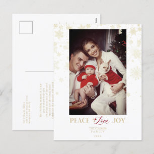 Cartes Pour Fêtes Annuelles Flocons de neige dorés de Noël et houx photo perso
