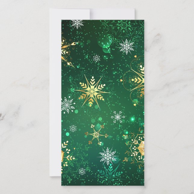 Cartes Pour Fêtes Annuelles Flocons de neige dorés de Noël sur fond vert (Devant)