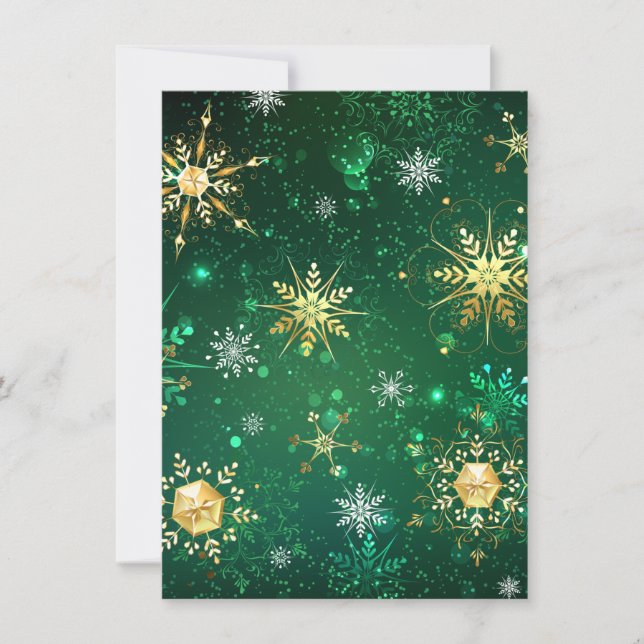 Cartes Pour Fêtes Annuelles Flocons de neige dorés de Noël sur fond vert (Devant)